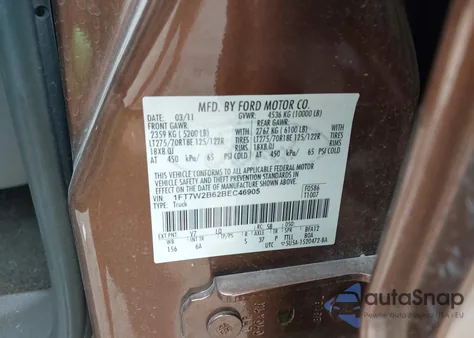 2011 Ford F250 Lariat from USA, damaged, VIN 1FT7W2B62BEC46905